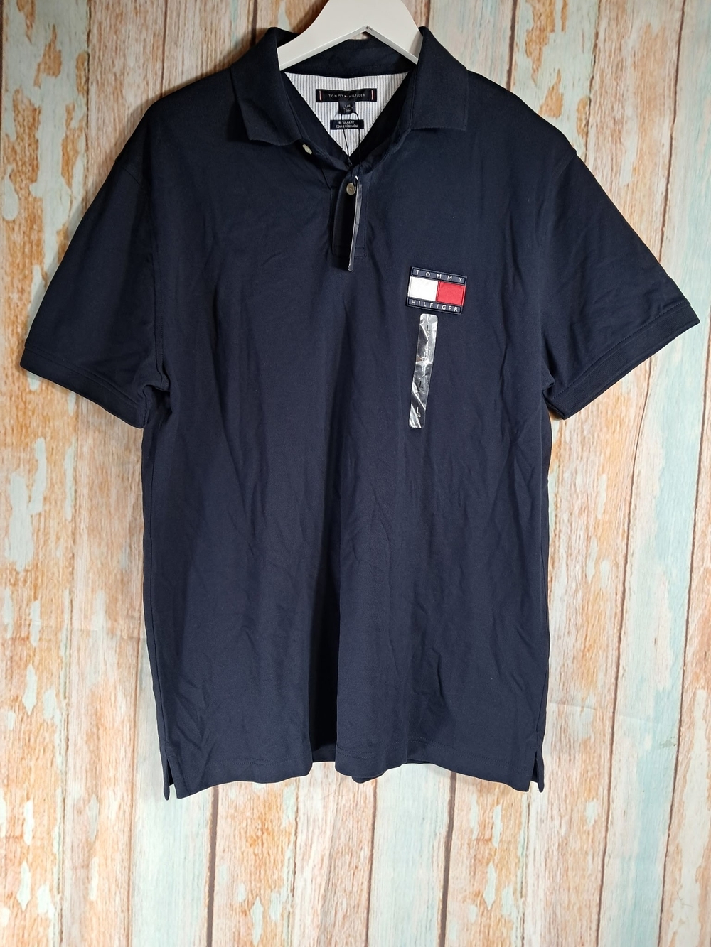 Tommy Hilfiger Navy Short-Sleeve Polo with Flag Patch Size L